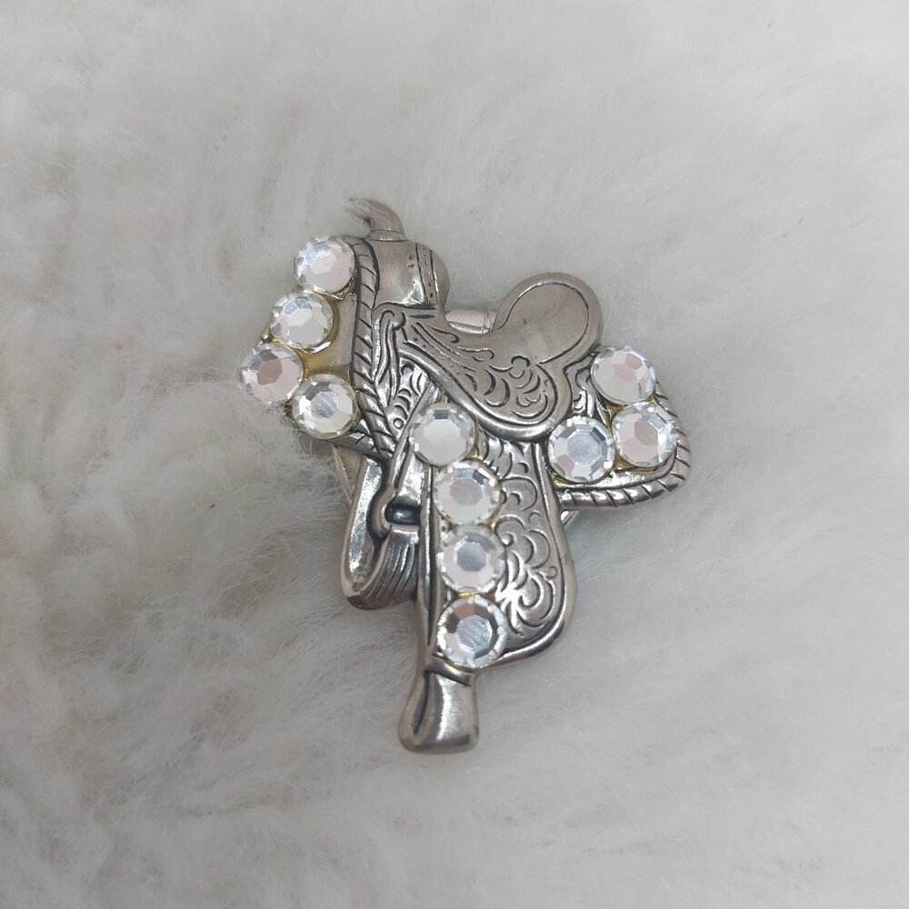 Vintage Western Saddle Silver Tone Rhinestones Button Cover